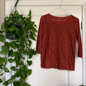 LOFT Outlet 3/4 Sleeve Lace Top Size L